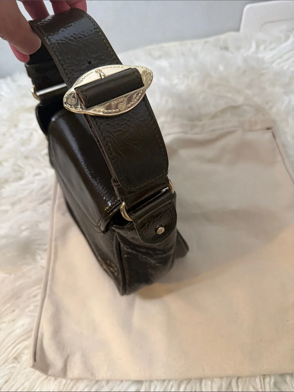 ESCADA patent leather dark green mini shoulder bag